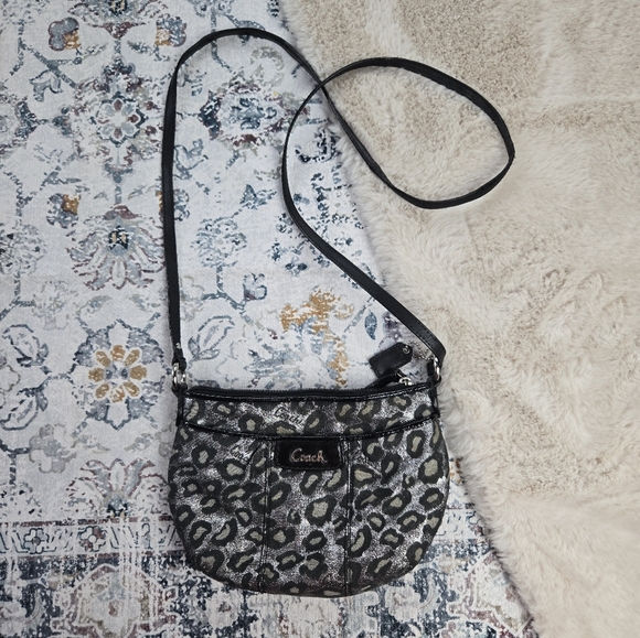 Coach Handbags - Coach Black and Silver Ocelot Animal Print Bag